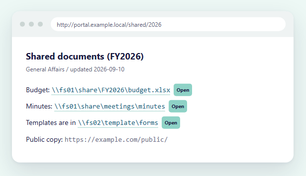 Share paths on an intranet page turned into links